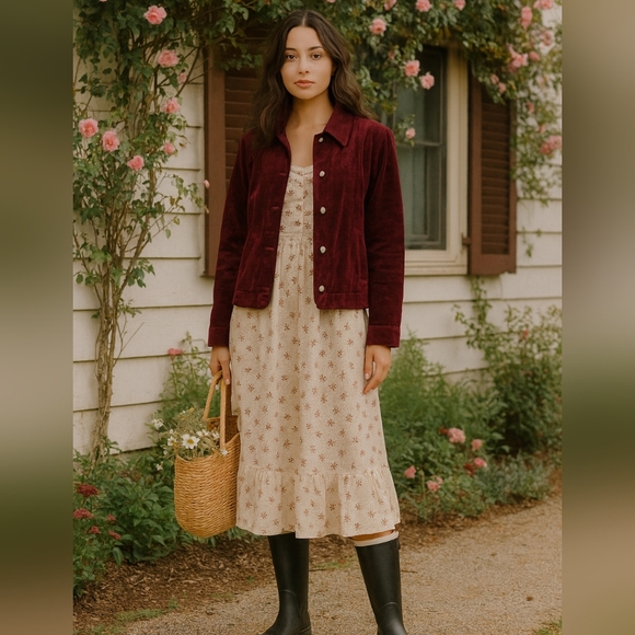 Merlot Corduroy Shacket | Vintage Americana Barn Chore Jacket| Sz. L - Picture 2 of 11